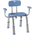 Tabouret de douche chaise de douche ergonomique avec accoudoirs, dossier, hauteur et siège réglables, bleu