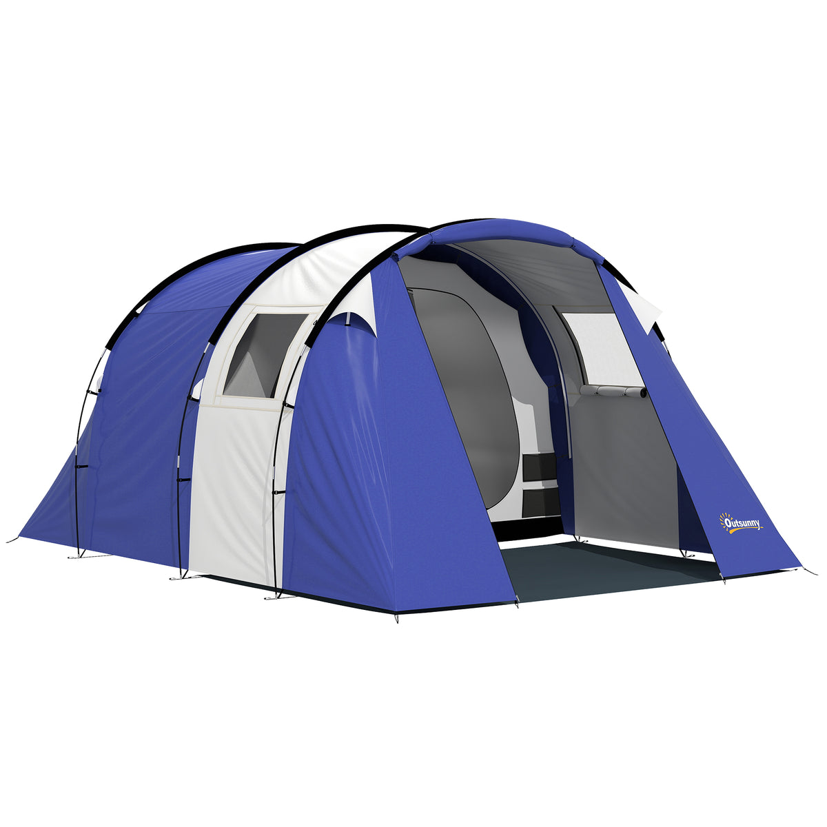 Tente de Camping pour 4 Personnes, 2 Chambres, Imperméable 3000mm, avec Tapis de Sol et Sac, 420x300x200cm, Bleu Foncé