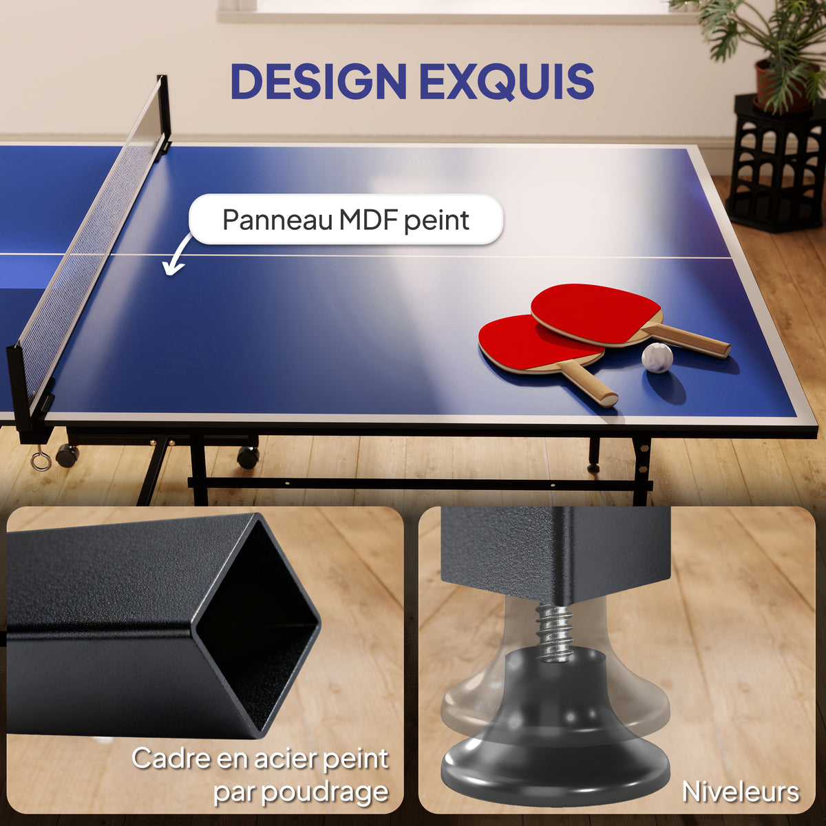 Table de tennis de table ping-pong pliable compacte 4 roulettes pour intérieur 274L x 152,5l x 75,5H cm
