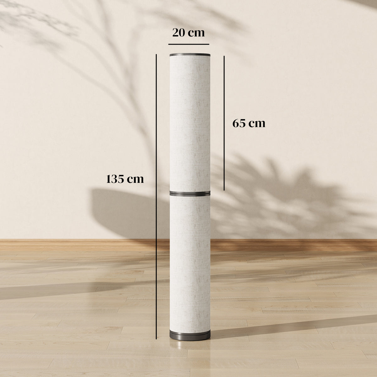 Lampadaire LED, lampadaire sur pied salon à intensité variable, télécommande magnétique, Ø 20 x 135 cm, beige