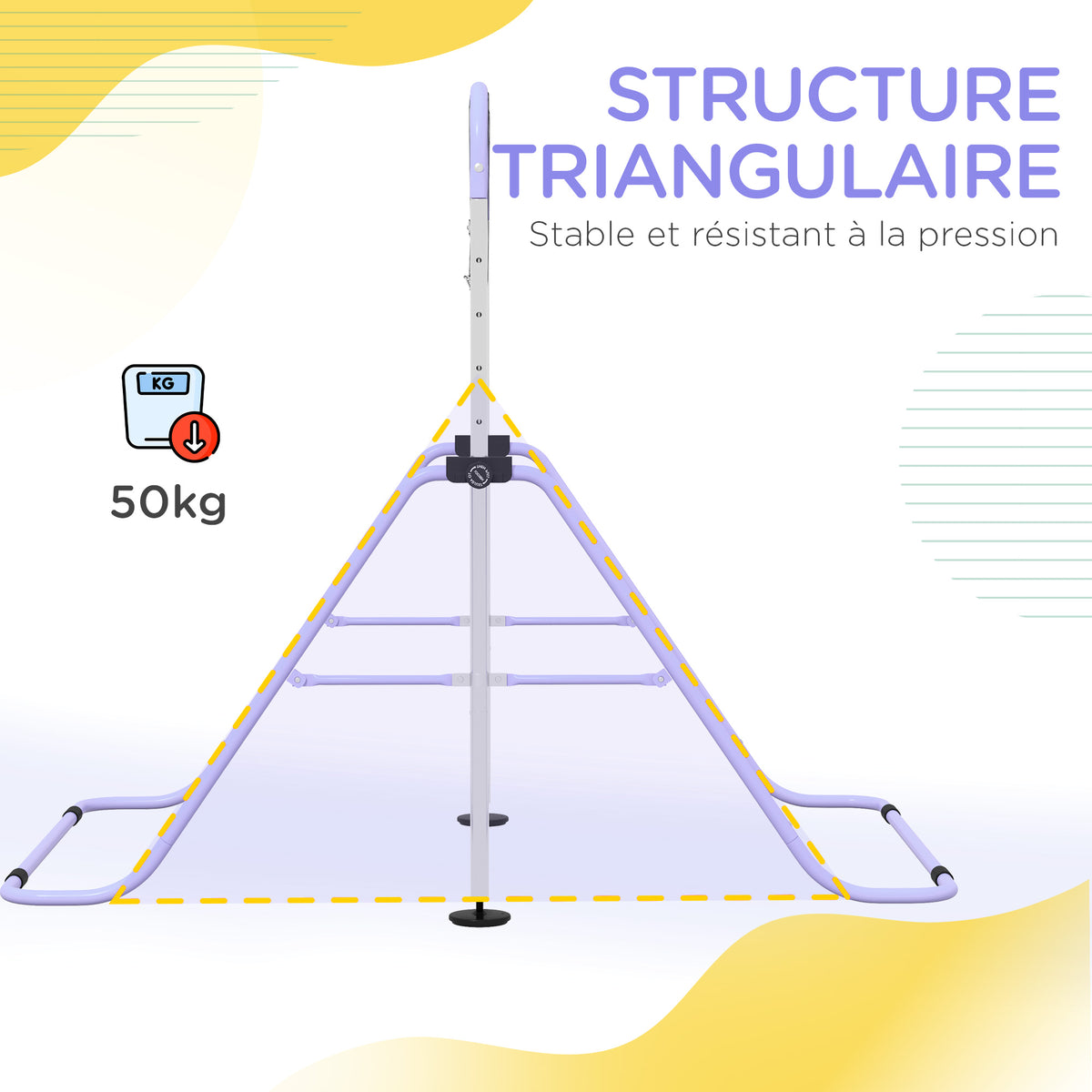 Barre de gymnastique pour enfants, barre horizontale pliable à hauteur réglable avec anneaux de gymnastique, violet