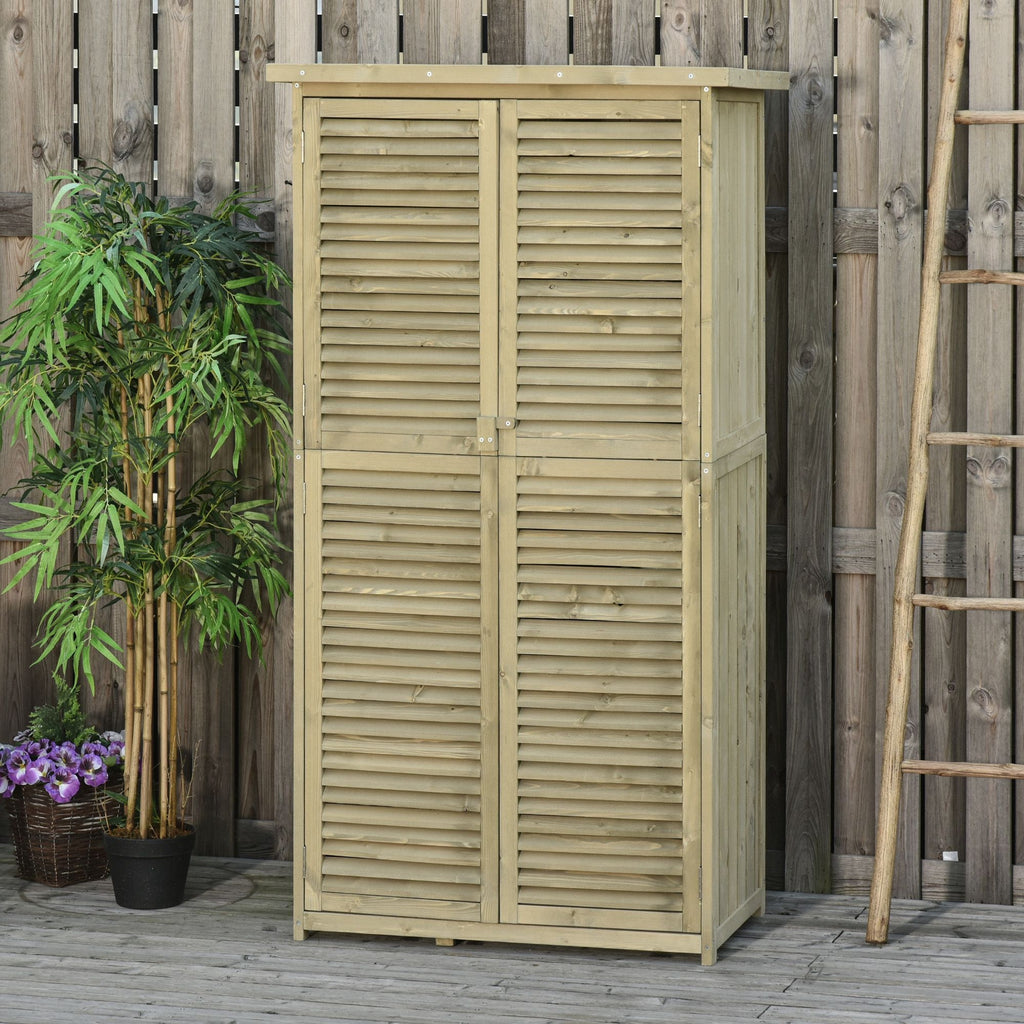 Armoire de Jardin abri Jardin Remise pour Outils sur Pied dim. 87L x 47l x 160H cm 2 étagères Portes persiennes Toit bitumé étanche Bois pin Autoclave sable