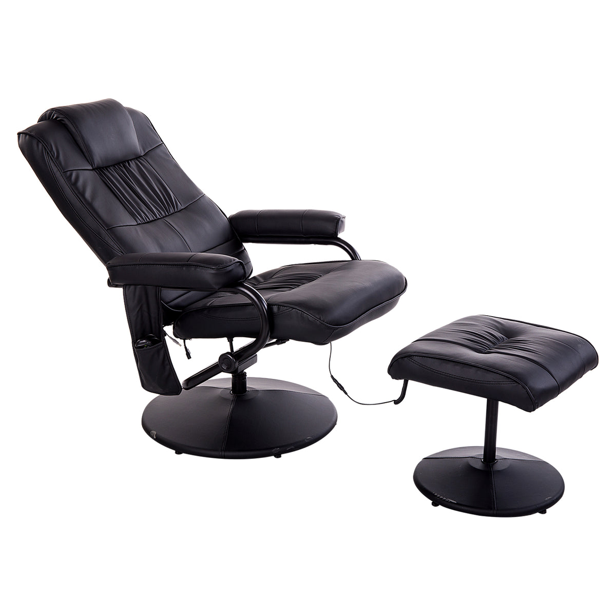Fauteuil de Massage et Relaxation électrique pivotant inclinable avec Repose-Pied revêtement synthétique Noir