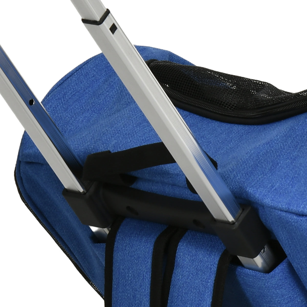 Sac de transport à roulettes pour chien 2 en 1 trolley chariot sac à dos pour chien chat avec poignée téléscopique, sacs de rangement, aérations, attache de sécurité, 42 x 25 x 55 cm, bleu