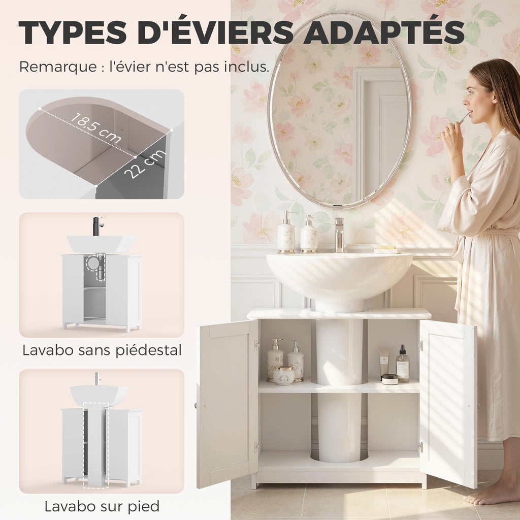 Meuble salle de bain sous lavabo - meuble sous-vasque - placard 2 portes avec étagère - dim. 60L x 30l x 60H cm - en bois blanc
