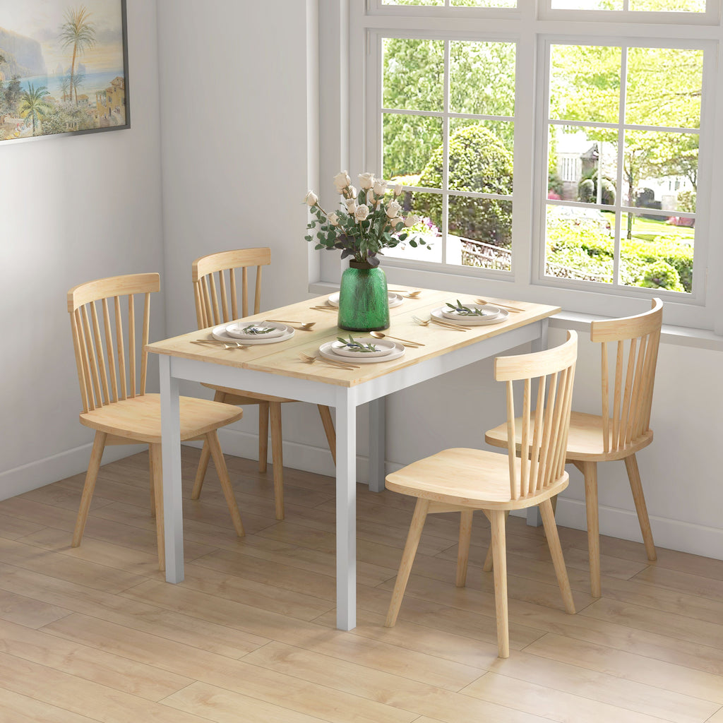Table à manger table de cuisine structure en bois massif 4 personnes design vintage 120 cm naturel et blanc