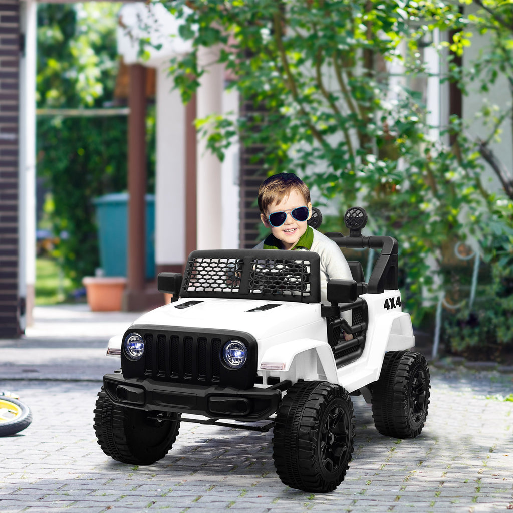 Voiture électrique Enfant Propulsion arrière 12 V 5 Km/h Max. télécommande Incluse Effets Lumineux sonores dim. 100L x 65l x 72H cm Blanc