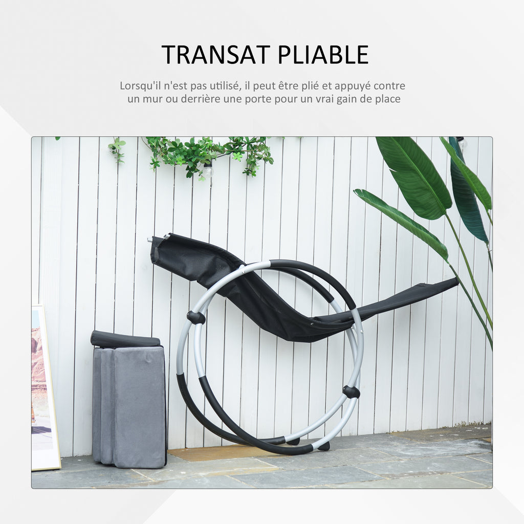 Chaise Longue à Bascule Pliable Rocking Chair avec Matelas revêtement Aspect Daim métal textilène Gris Noir