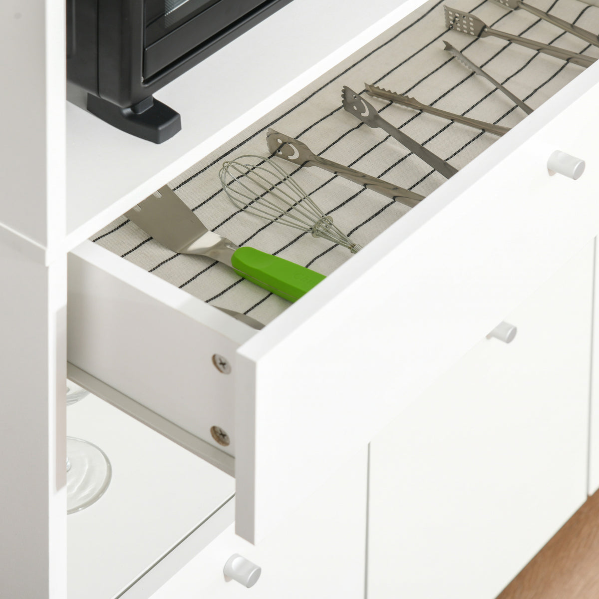 Meuble de micro-onde armoire cuisine meuble de rangement multi-rangements buffet avec 2 placards 4 niches tiroir coulissant dim. 90L x 40l x 120H cm en bois blanc
