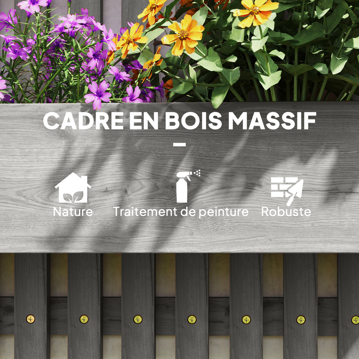 Jardinière murale potager avec 3 bacs en bois massif amovibles, tissu non tissé, 60 x 16 x 80 cm gris