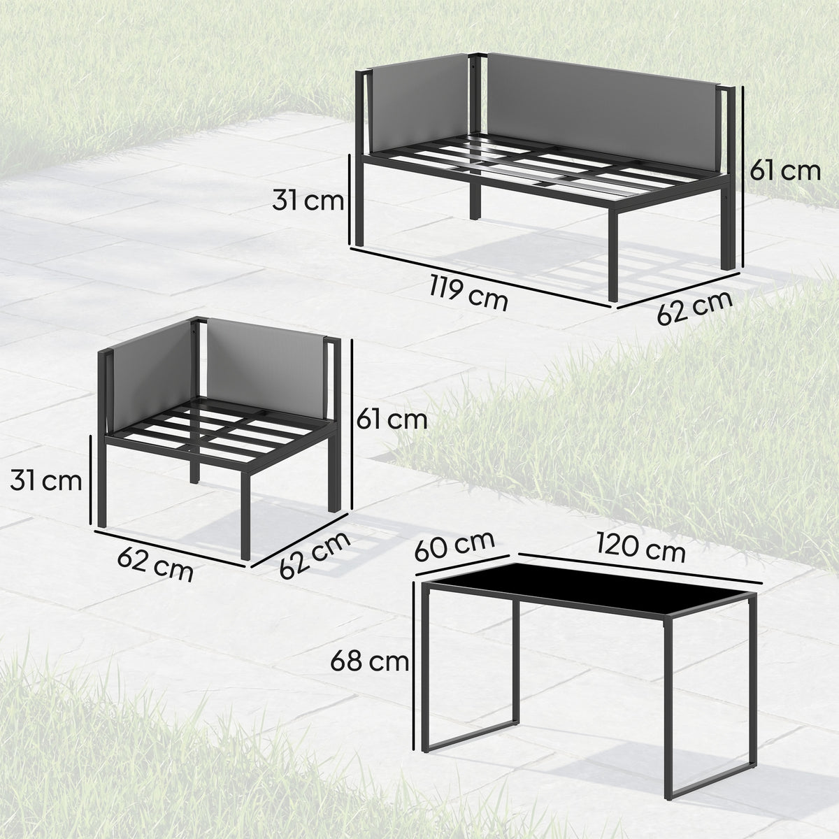 Salon de Jardin Canapé d'Angle Extérieur 6 Pièces Coussins 10cm Table Haute et 2 Repose-pieds Gris
