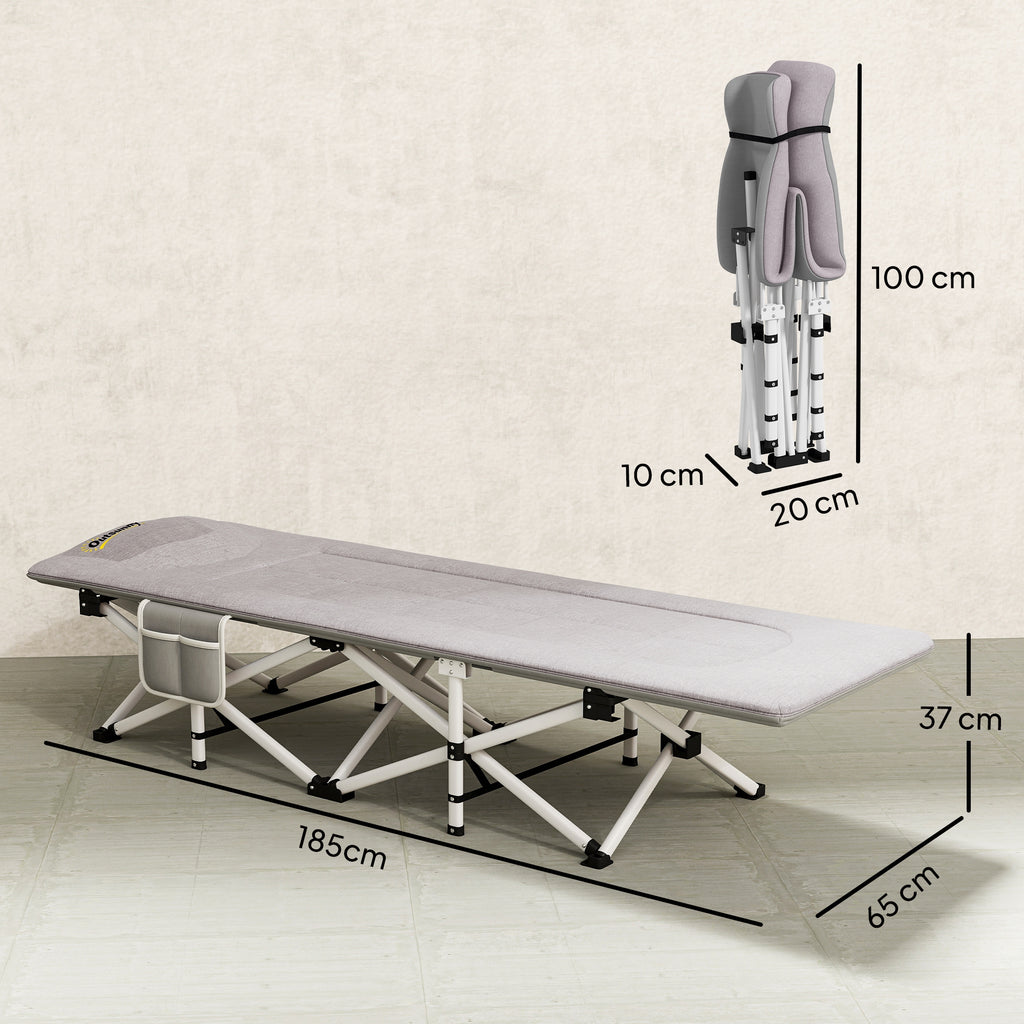 Lit de camping pliable avec matelas transat chaise longue sac de rangement intégrée dim. 185L x 65l x 37H cm gris
