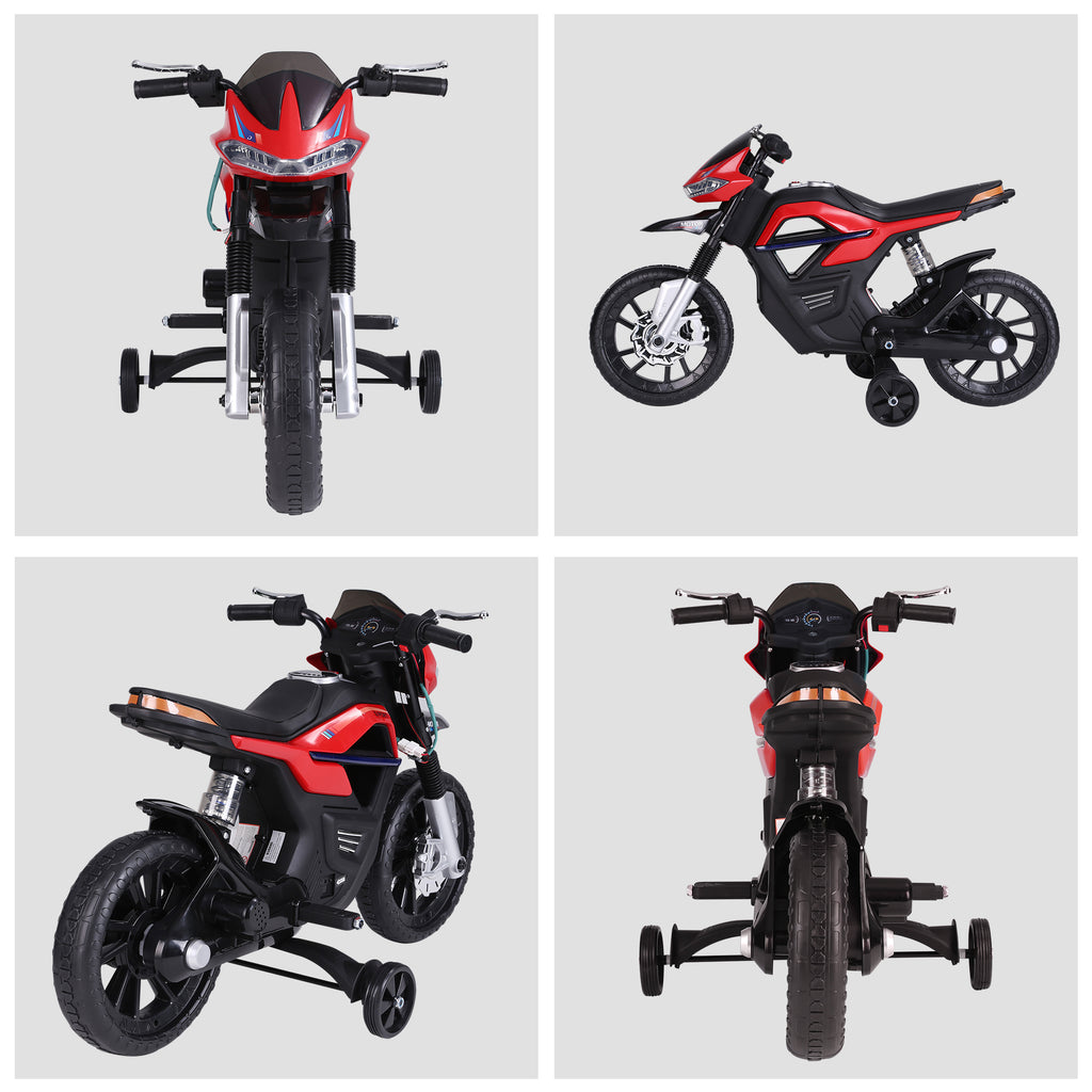 Moto électrique pour Enfants de 3-6 ans 25 W 6 V 3 Km/h Effets Lumineux et sonores roulettes Amovibles Charge max. 30 kg Rouge