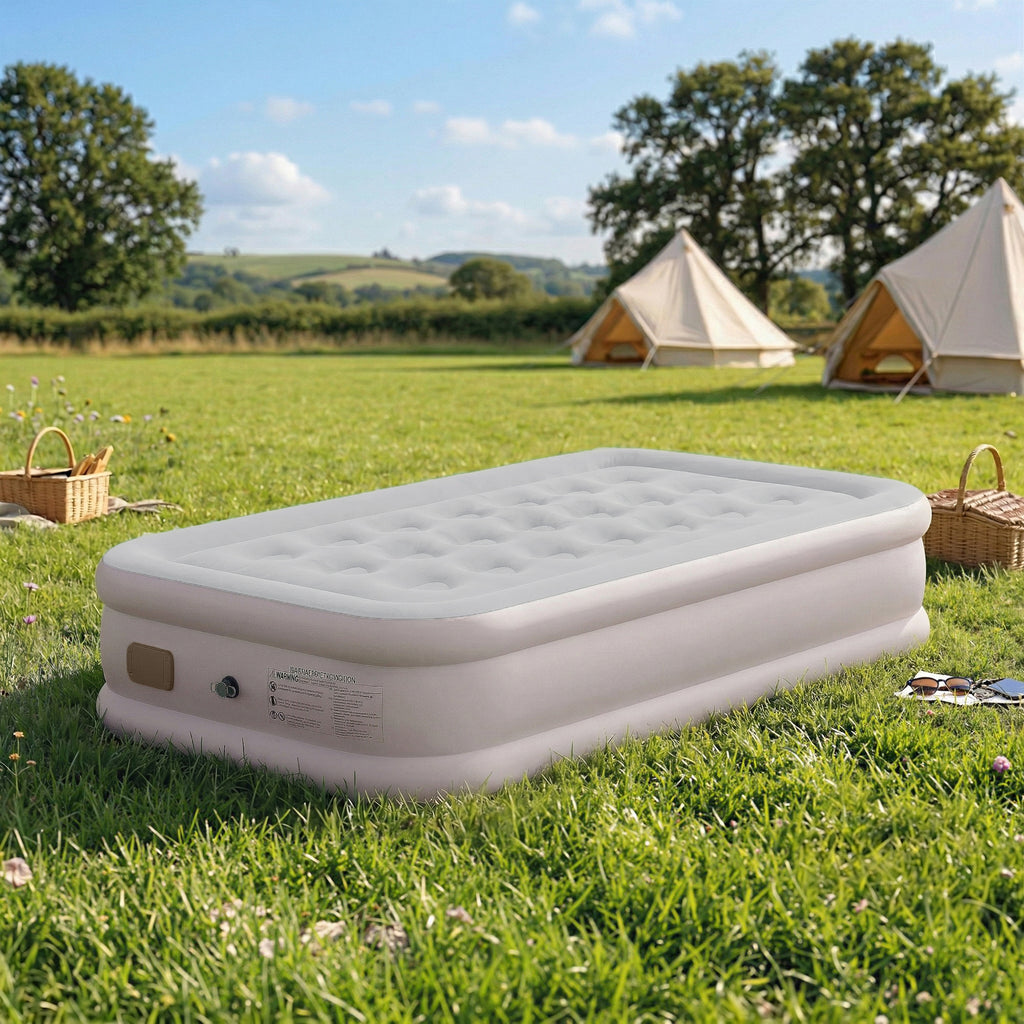 Matelas Gonflable, Pompe Électrique Intégrée, Surface Floqué , Imperméable 5000 mm, Sac Transport, 190x97x39cm, Kaki