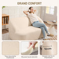 Canapé 2 places canapé en tissu bouclette 142 cm avec dossier et assise incurvés, aucun assemblage requis, beige