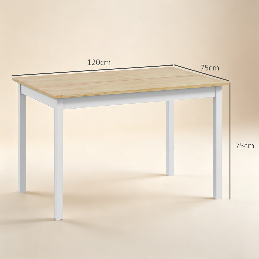 Table à manger table de cuisine structure en bois massif 4 personnes design vintage 120 cm naturel et blanc