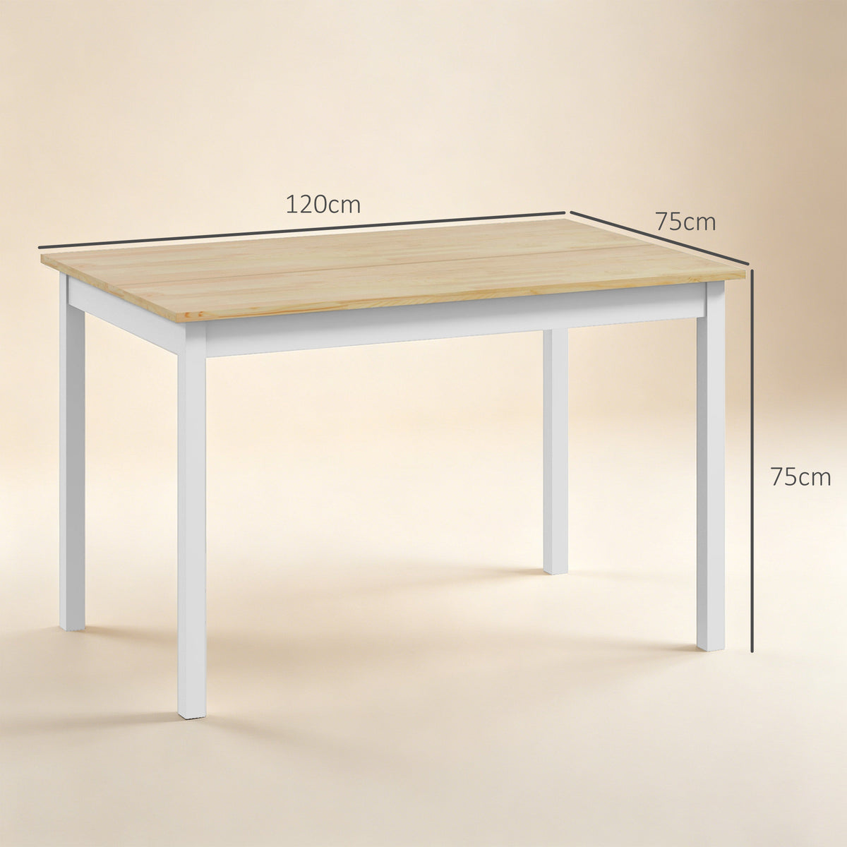 Table à manger table de cuisine structure en bois massif 4 personnes design vintage 120 cm naturel et blanc