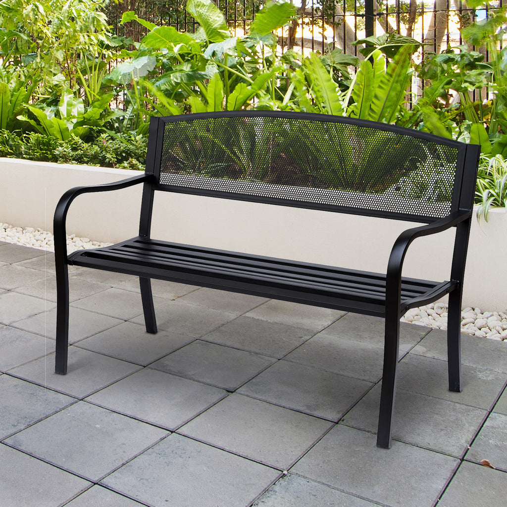 Banc 3 Places de Jardin terrasse Style Contemporain 127L x 60l x 87H cm métal époxy anticorrosion Noir