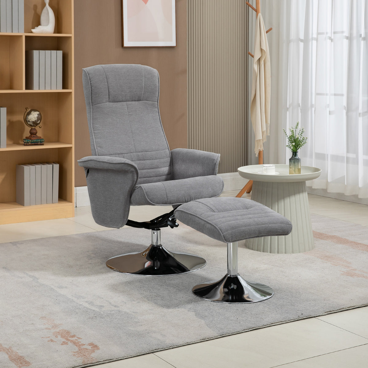 Fauteuil relax inclinable 135° pivotant 360° avec repose-pieds revêtement tissu gris