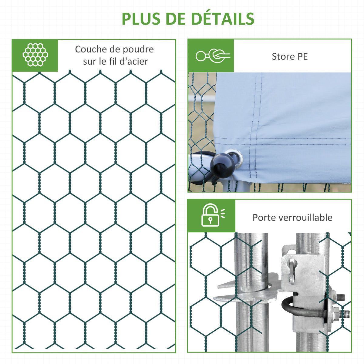 Enclos poulailler chenil volière extérieur 18 m² - Parc grillagé dim. 6L x 3l x 2H m Acier galvanisé
