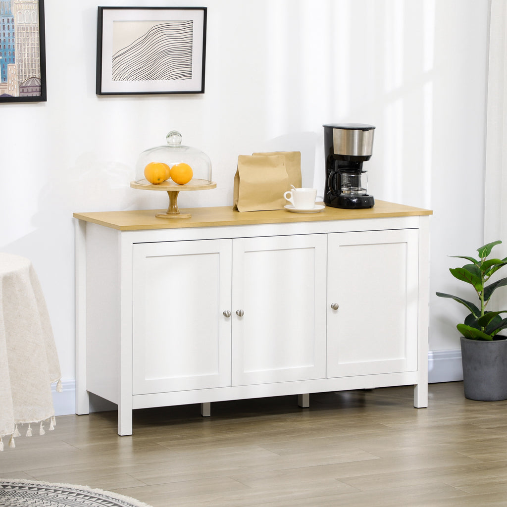 Buffet meuble de rangement avec 3 portes 2 étagères réglables plateau aspect bois clair 120 x 40 x 70 cm blanc