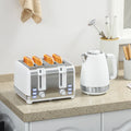 Ensemble bouilloire et grille-pain, bouilloire en acier inoxydable 1,7 L et 2200 W et grille-pain à 4 tranches, blanc