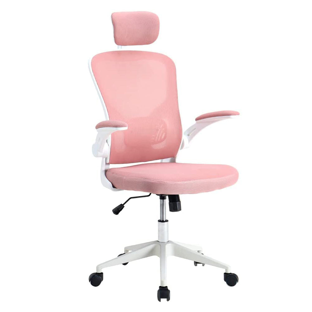 Ergonomická kancelárska stolička s bedrovou opierkou, opierkou hlavy, ružová