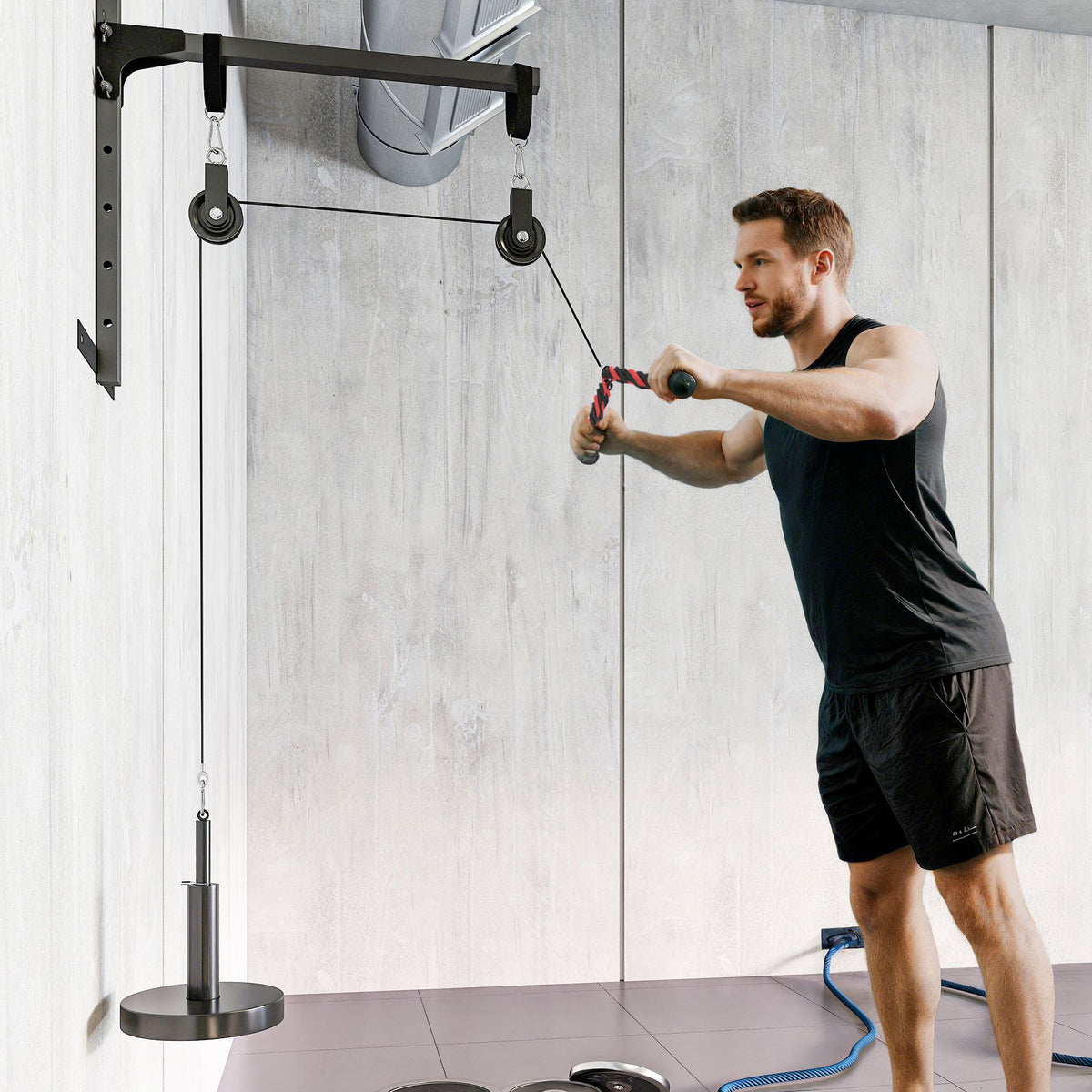 Poulie musculation maison, cable machine musculation exercices de flexion des biceps, des triceps et des bras