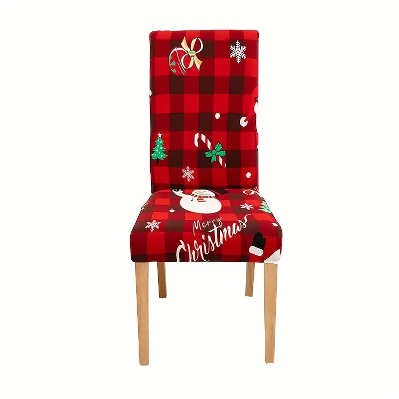 4-6PCS Fabric Christmas Chair Slipcovers - Festive Snowman Designs - Elastic, Decorative Covers for Dining Chairs, Hotel, Office, Banquets