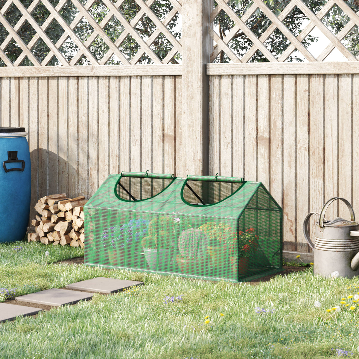 Serre de jardin mini serre 2 fenêtres enroulables couverture en PE haute densité 140 g/m² 120 x 60 x 60 cm vert foncé