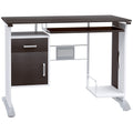 Bureau d'ordinateur, 100 x 52 x 75 cm, bureau avec tablette coulissante pour clavier, tiroirs et support d'unité centrale, table informatique pour étudier noyer foncé et blanc