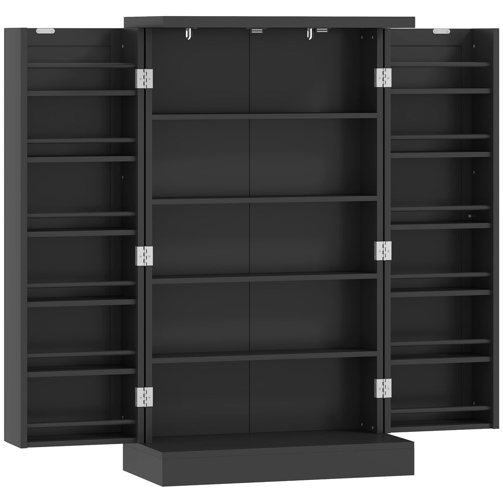 Armoire de Cuisine, Buffet Cuisine, avec 2 Portes, 12 Porte-Racks, 5 Compartiments et Étagères Réglables, Noir