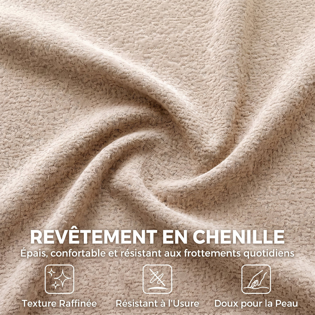 Canapé 3 Places 233 cm, Canapé Salon en Chenille Moderne avec Assise Profonde, Accoudoirs Larges, Beige