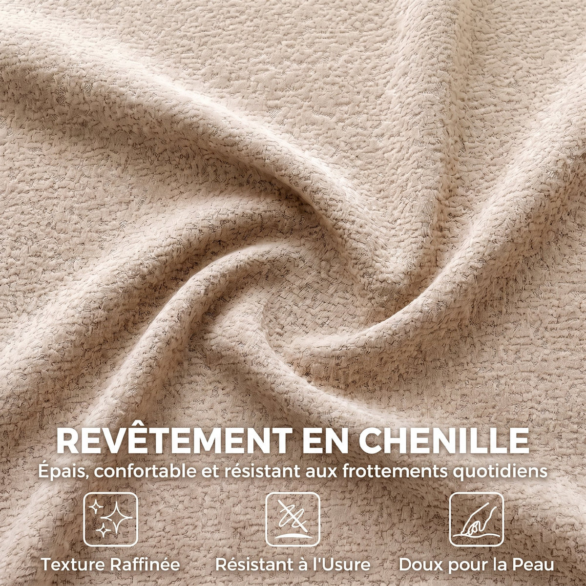 Canapé 3 Places 233 cm, Canapé Salon en Chenille Moderne avec Assise Profonde, Accoudoirs Larges, Beige