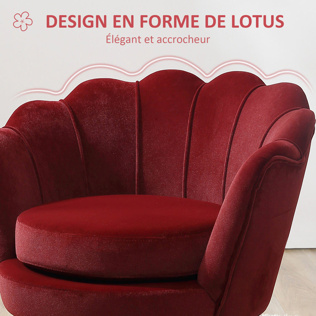 Fauteuil salon fauteuil en velours fauteuil coquillage avec pieds en métal doré pour chambre à coucher, rouge