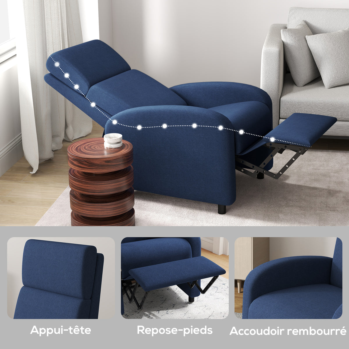 Fauteuil relax fauteuil inclinable salon fauteuil de relaxation - dossier réglable jusqu'à 160° repose-pieds intégré