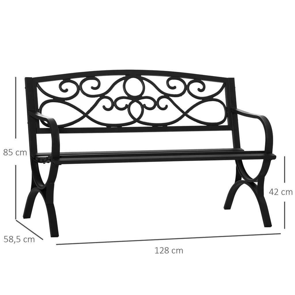 Banc de jardin 2 places banquette extérieur terrasse patio dossier incliné assise à lattes accoudoirs