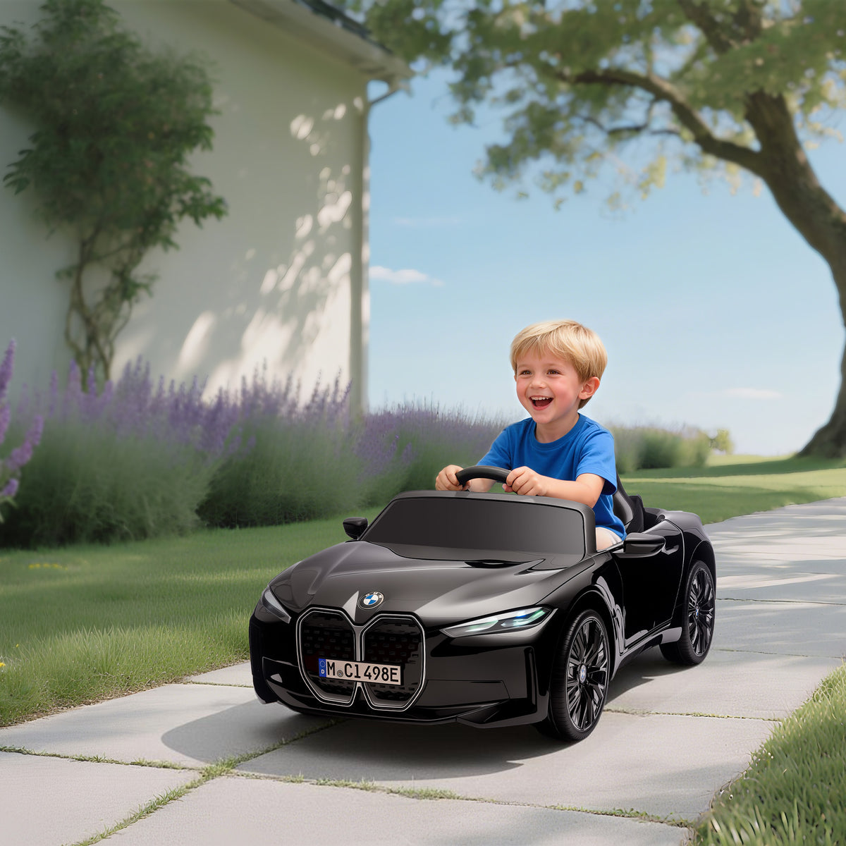 Voiture électrique pour enfants licence BMW I4 12V avec télécommande MP3 Musique Lumières et Ceinture 115x67x45 cm Noir