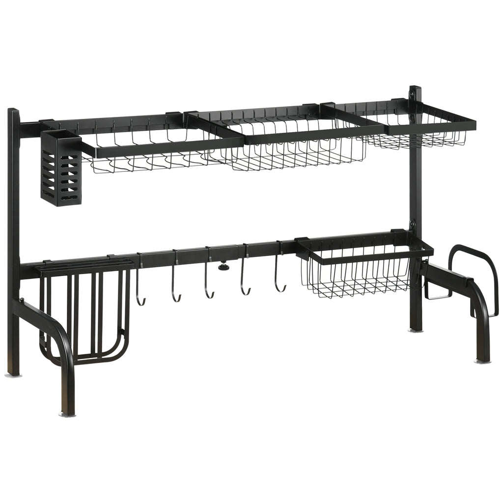 Égouttoir à vaisselle au-dessus de l'évier séchoir à vaisselle 2 niveaux, modulables en acier, 93 x 30 x 52 cm, noir