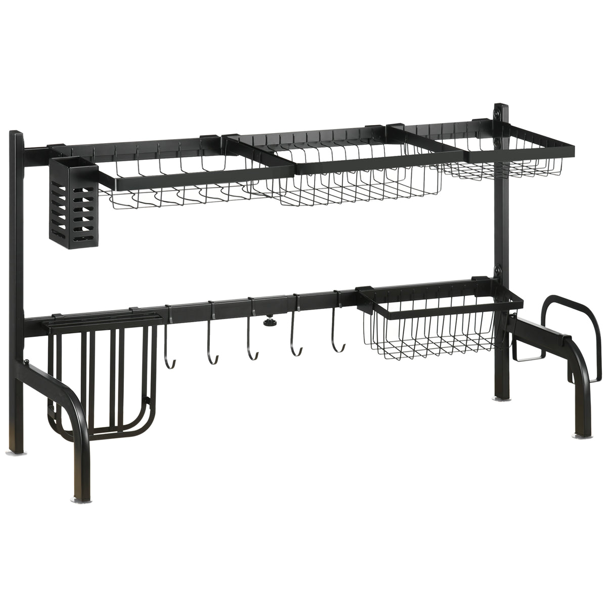 Égouttoir à vaisselle au-dessus de l'évier séchoir à vaisselle 2 niveaux, modulables en acier, 93 x 30 x 52 cm, noir