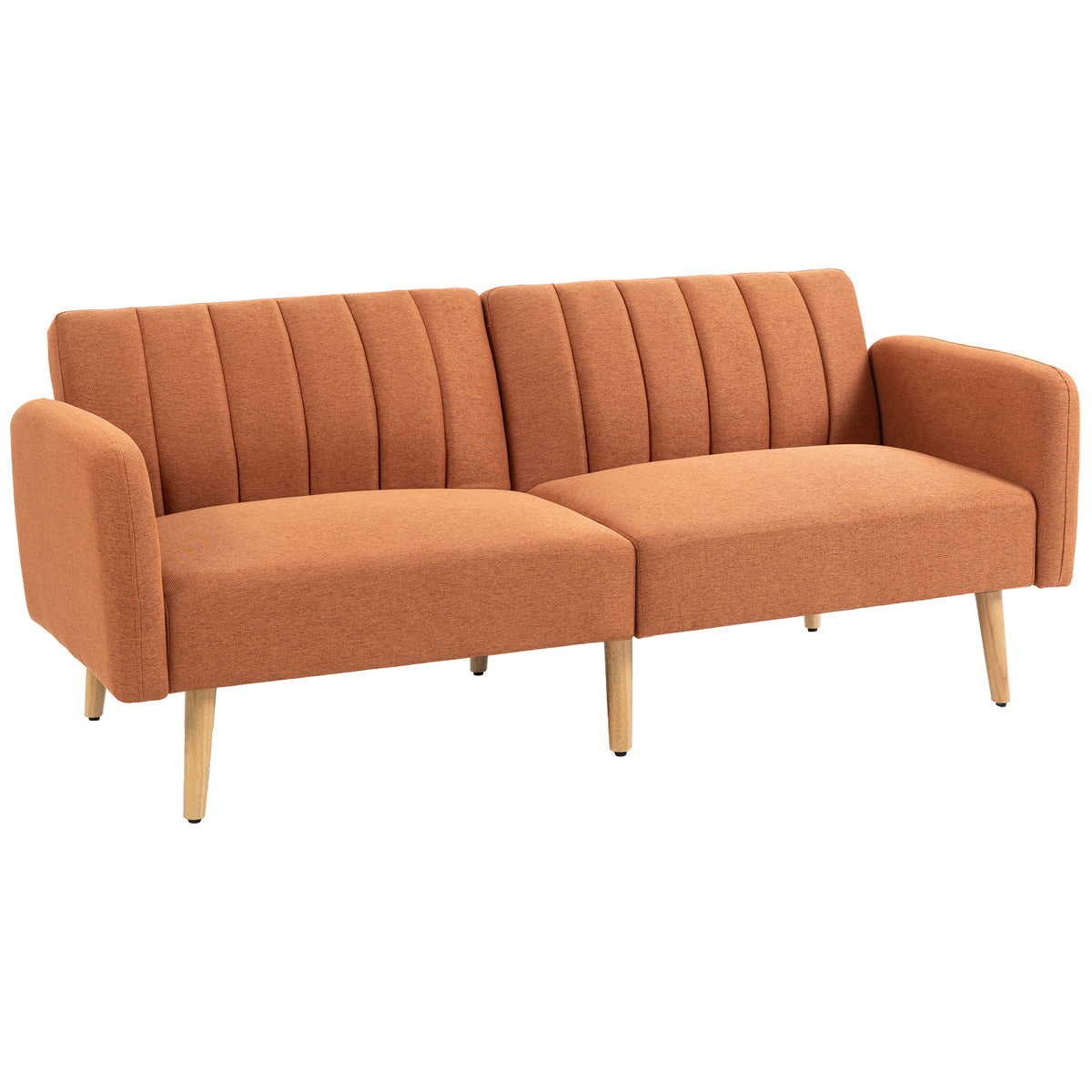 Canapé Convertible 2 Places Design scandinave Dossier inclinable 3 Positions Pieds Bois Tissu Aspect Lin marron
