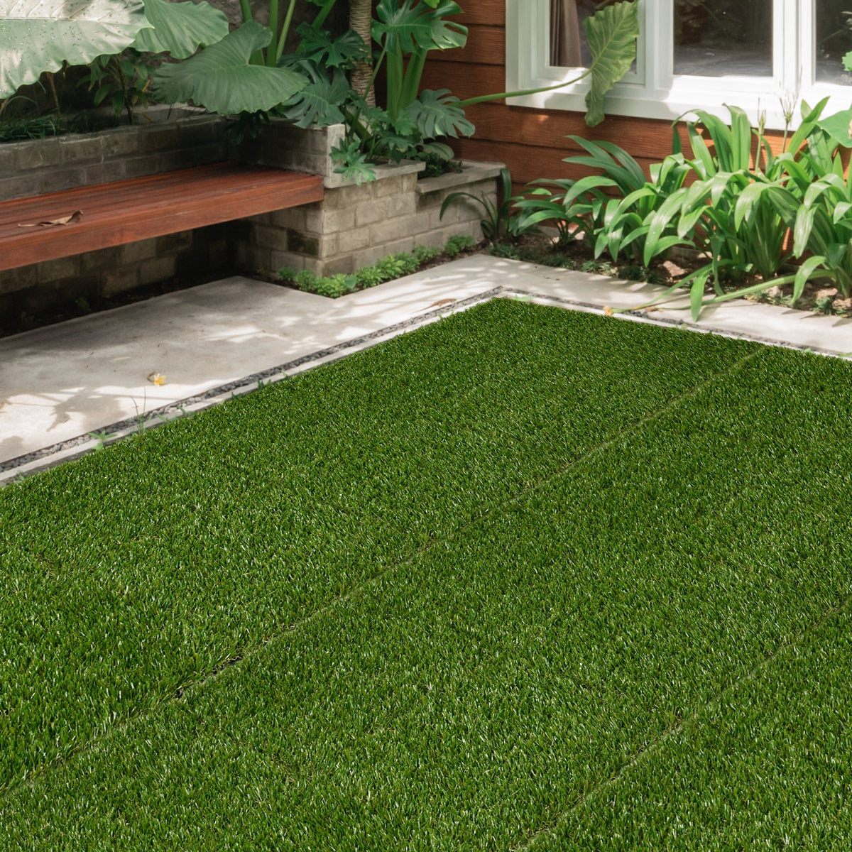 Gazon synthétique Artificiel Set de 10 Dalles Carreaux 30 x 30 cm épaisseur Confort 3,5 cm à emboîter Vert