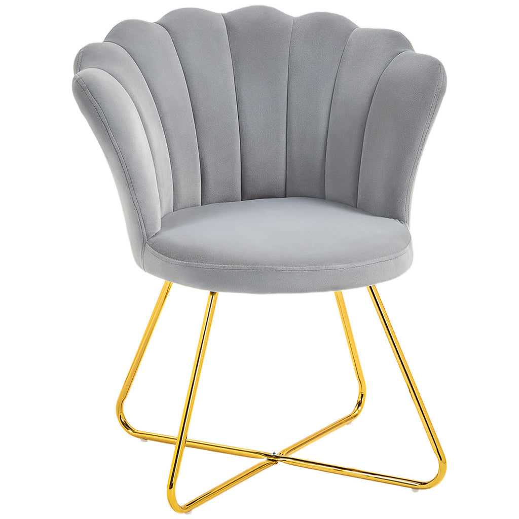 Fauteuil coquillage chaise coiffeuse fauteuil en velours fauteuil de salon avec pieds en acier 69 x 64 x 80 cm gris
