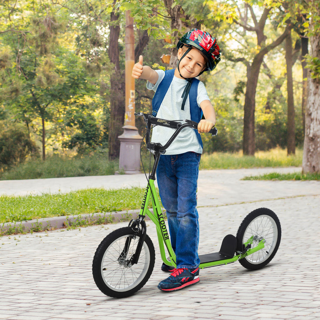 Trottinette patinette pour Enfants à partir de 5 Ans Grands pneus Guidon réglable poignée Frein et béquille Acier Vert