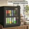 Réfrigérateur à boissons 46L 59 canettes, mini frigo silencieux pose libre avec porte en verre trempé double, noir