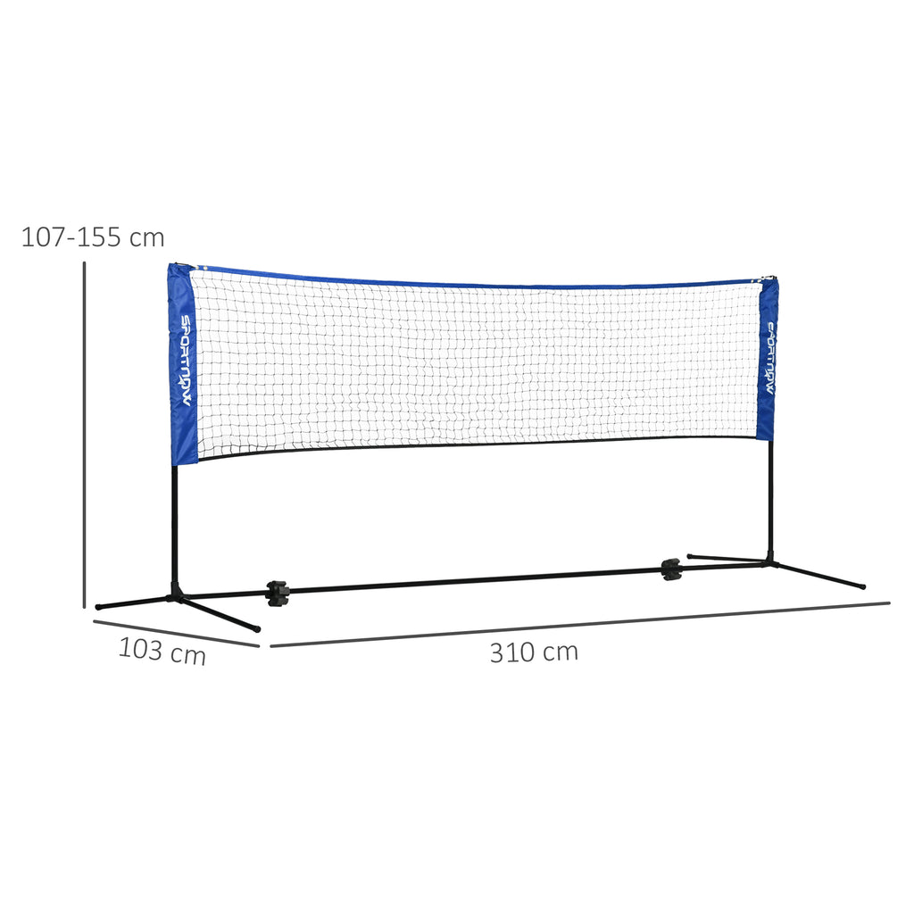Filet de badminton, filet portable, hauteur ajustable 107-155 cm, avec sac de transport, cadre métallique, noir, bleu