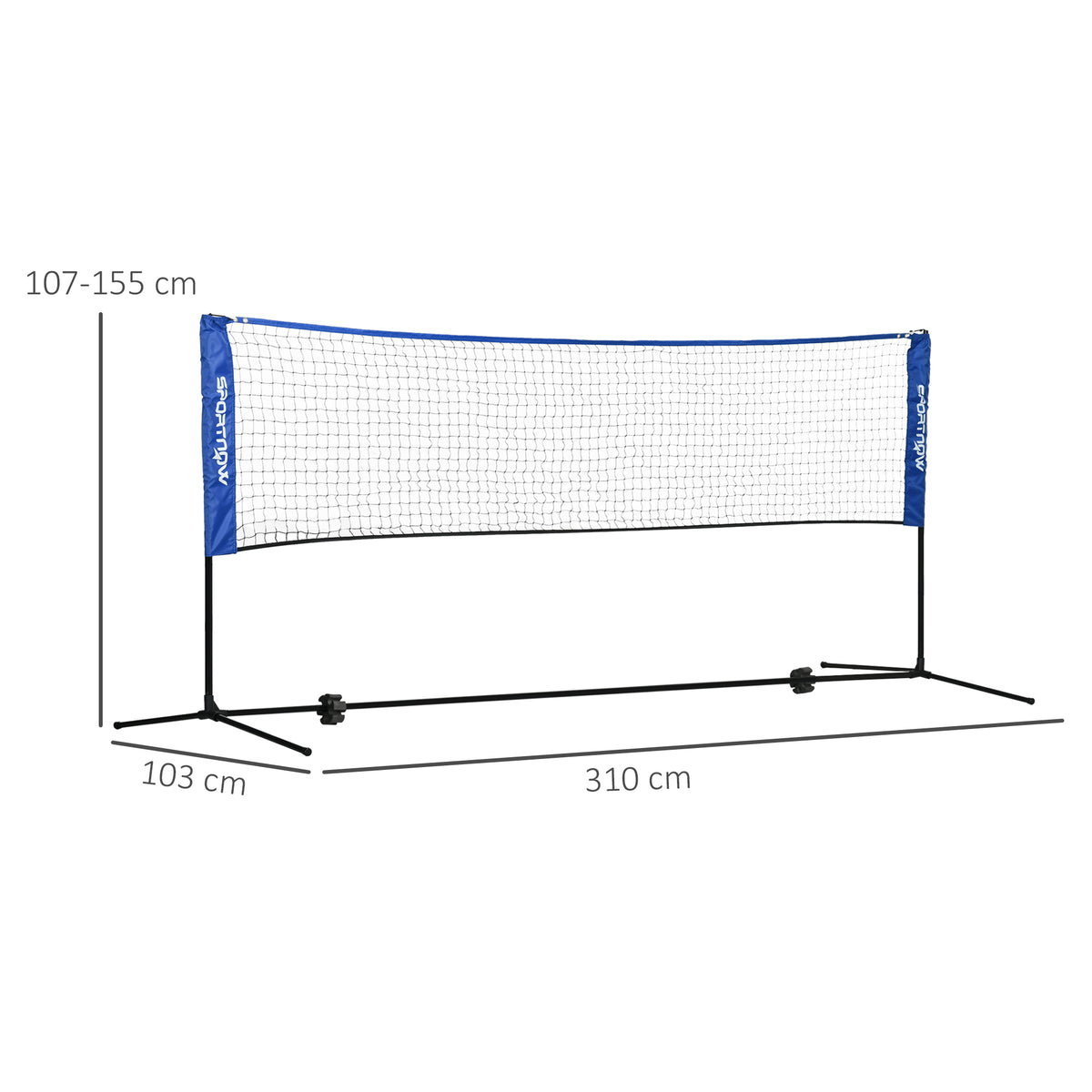 Filet de badminton, filet portable, hauteur ajustable 107-155 cm, avec sac de transport, cadre métallique, noir, bleu
