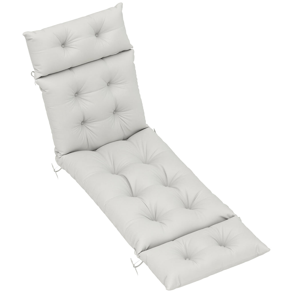 Coussin bain de soleil épais coussin chaise longue 190 x 56 x 10 cm, UPF20+, matelas transat six attaches, gris clair