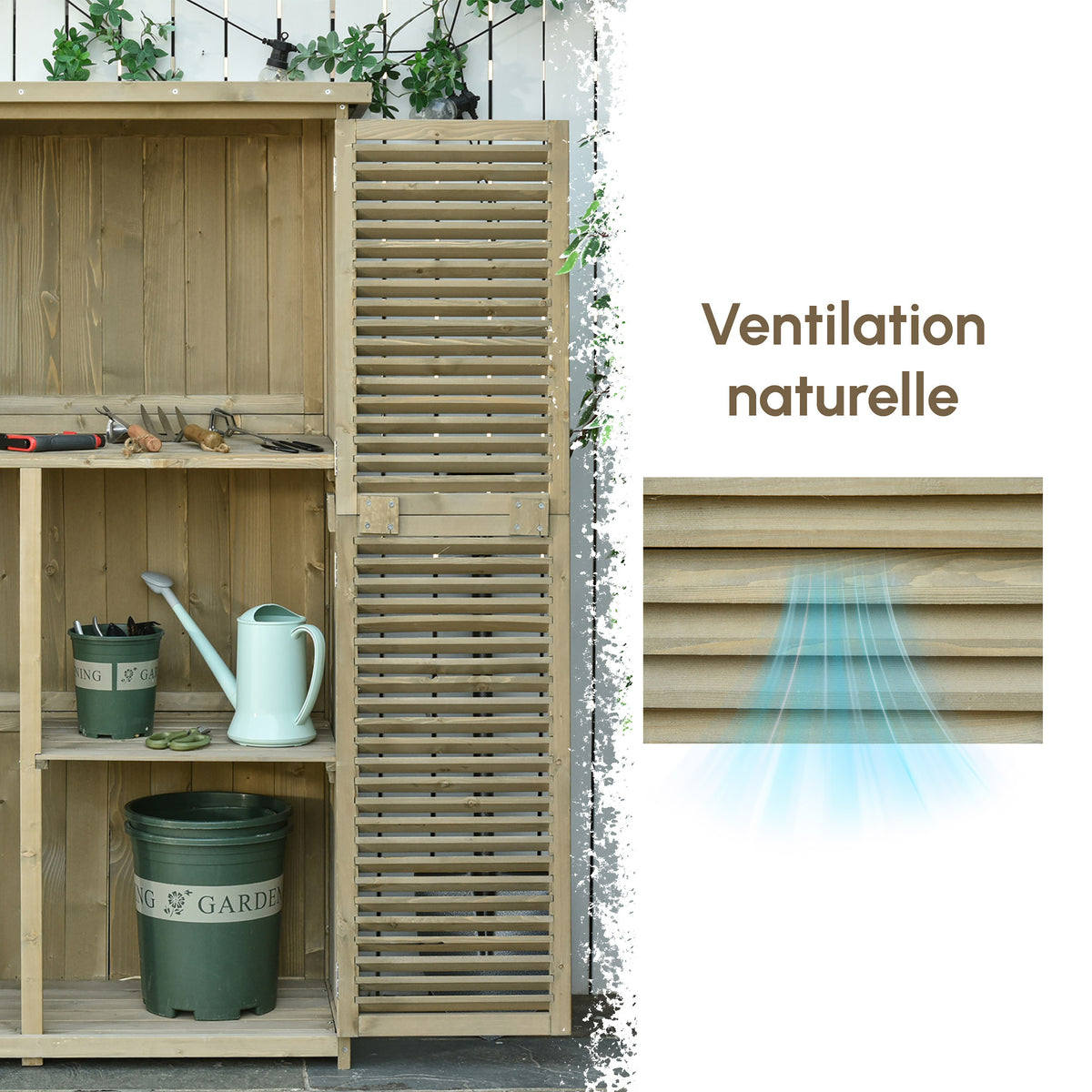 Armoire de Jardin abri Jardin Remise pour Outils sur Pied dim. 87L x 47l x 160H cm 2 étagères Portes persiennes Toit bitumé étanche Bois pin Autoclave sable