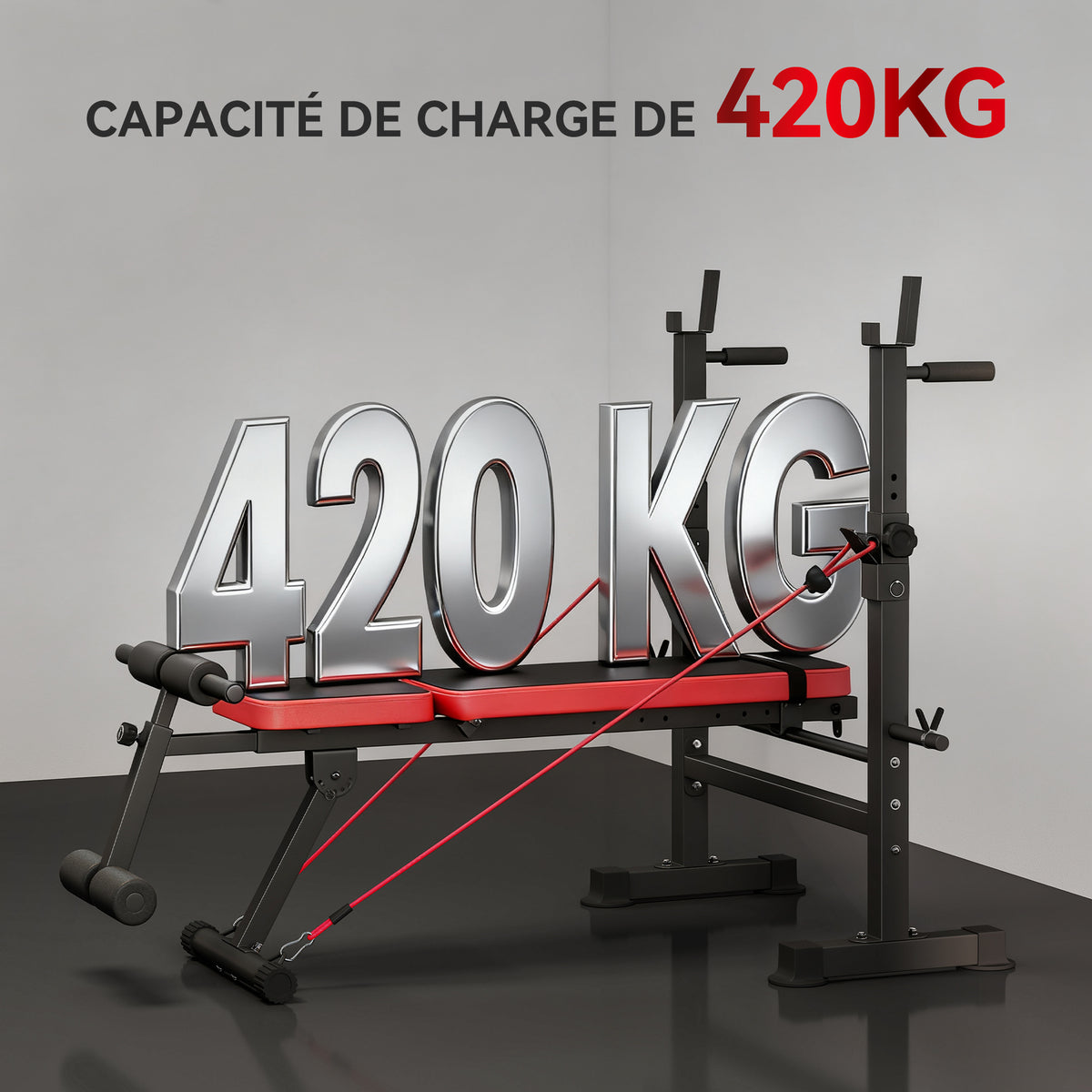 Banc de musculation complet multifonction avec dossier réglable, repose-jambes et support de poids 147x109x122cm noir